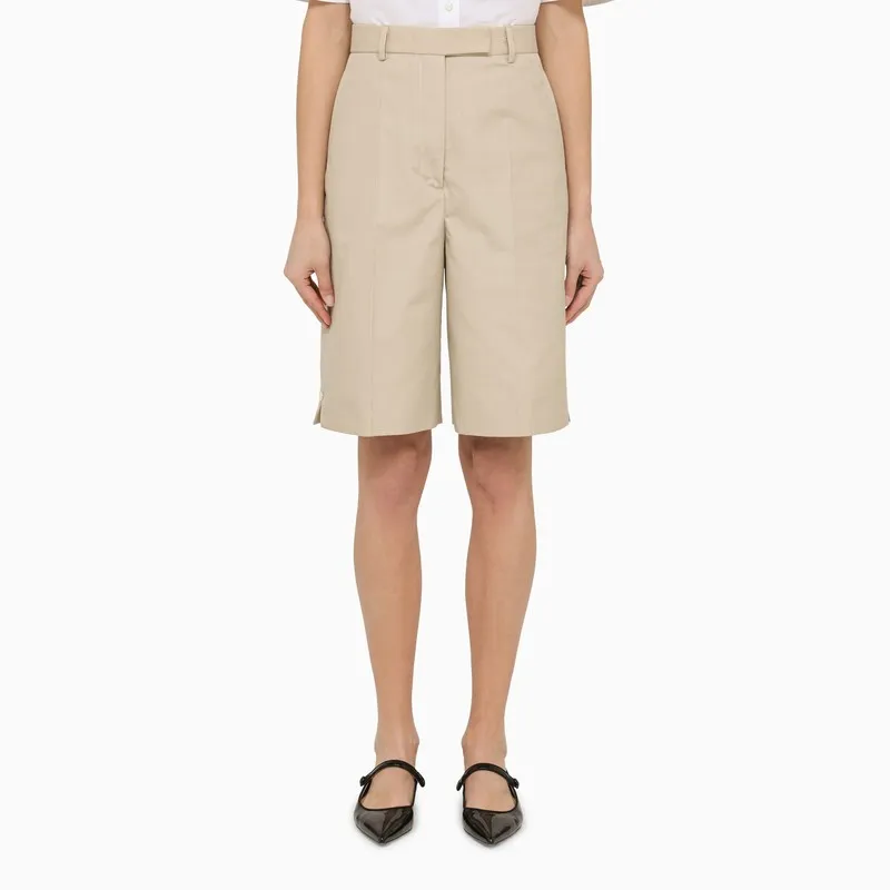 Thom Browne Khaki high-waisted bermuda shorts made by Thom Browne