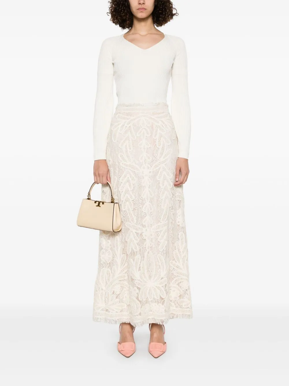 Parosh beige lace long skirt sold by Lord & Taylor product image thumbnail 5