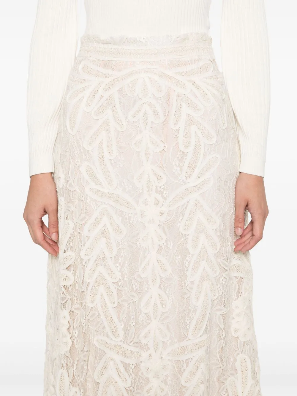 Parosh beige lace long skirt sold by Lord & Taylor product image thumbnail 3