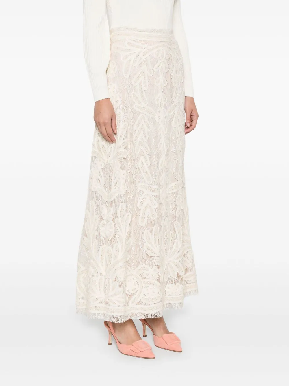 Parosh beige lace long skirt sold by Lord & Taylor product image thumbnail 4