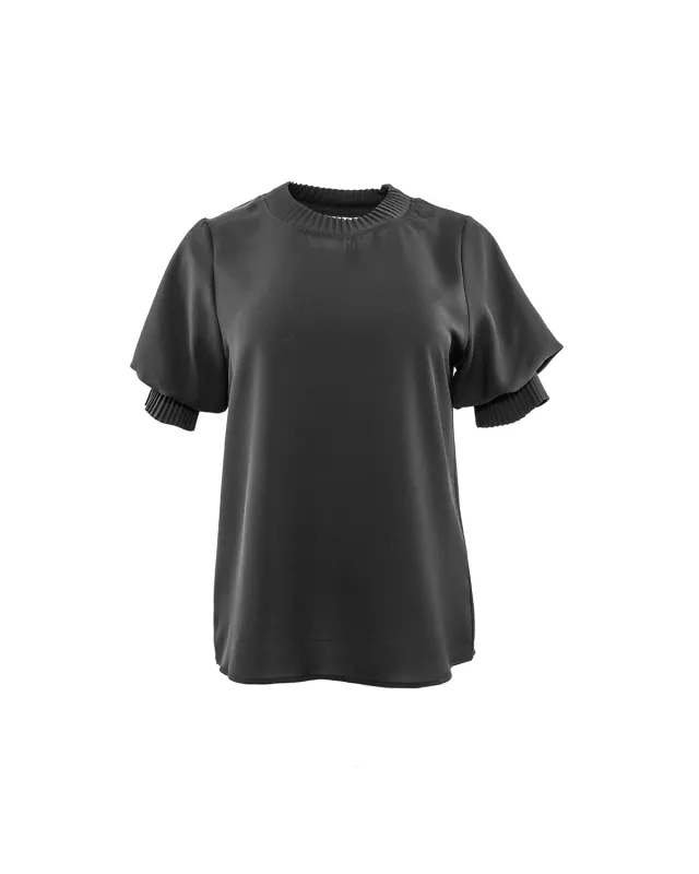 Dione Short Sleeve Pleated Neck Top sold by Lord & Taylor