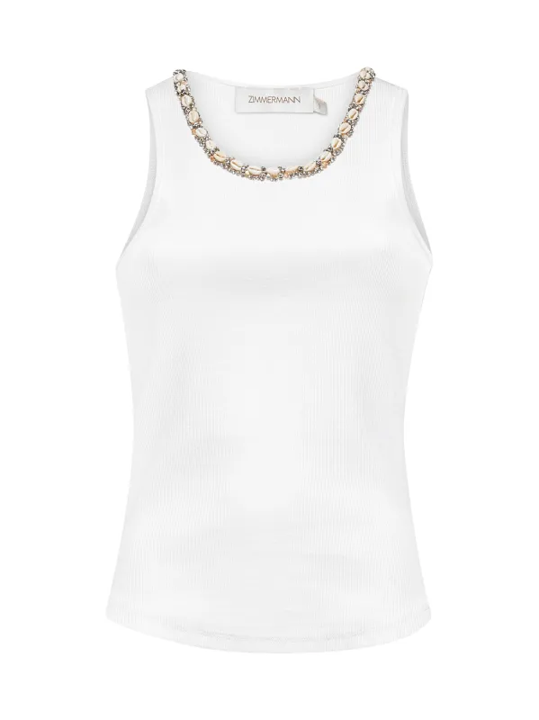 White Illuminate embellished tank top sold by Lord & Taylor