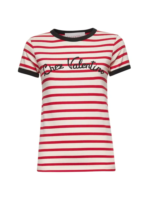 Ivory Striped Jersey Embroidered T-Shirt sold by Lord & Taylor