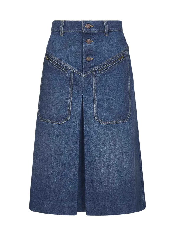 Chloé Blue Denim Knee Length Skirt made by Lord & Taylor