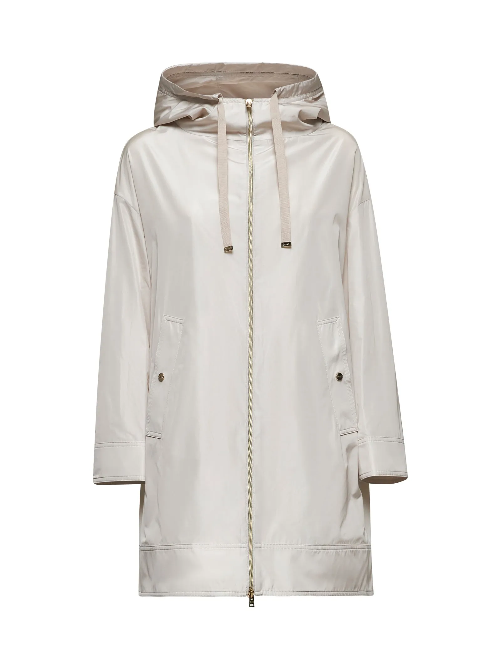 Beige new techno taffeta hooded parka sold by Lord & Taylor