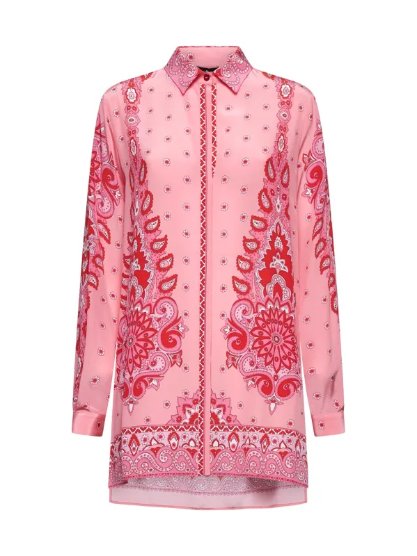 Pink Paisley print silk long shirt sold by Lord & Taylor