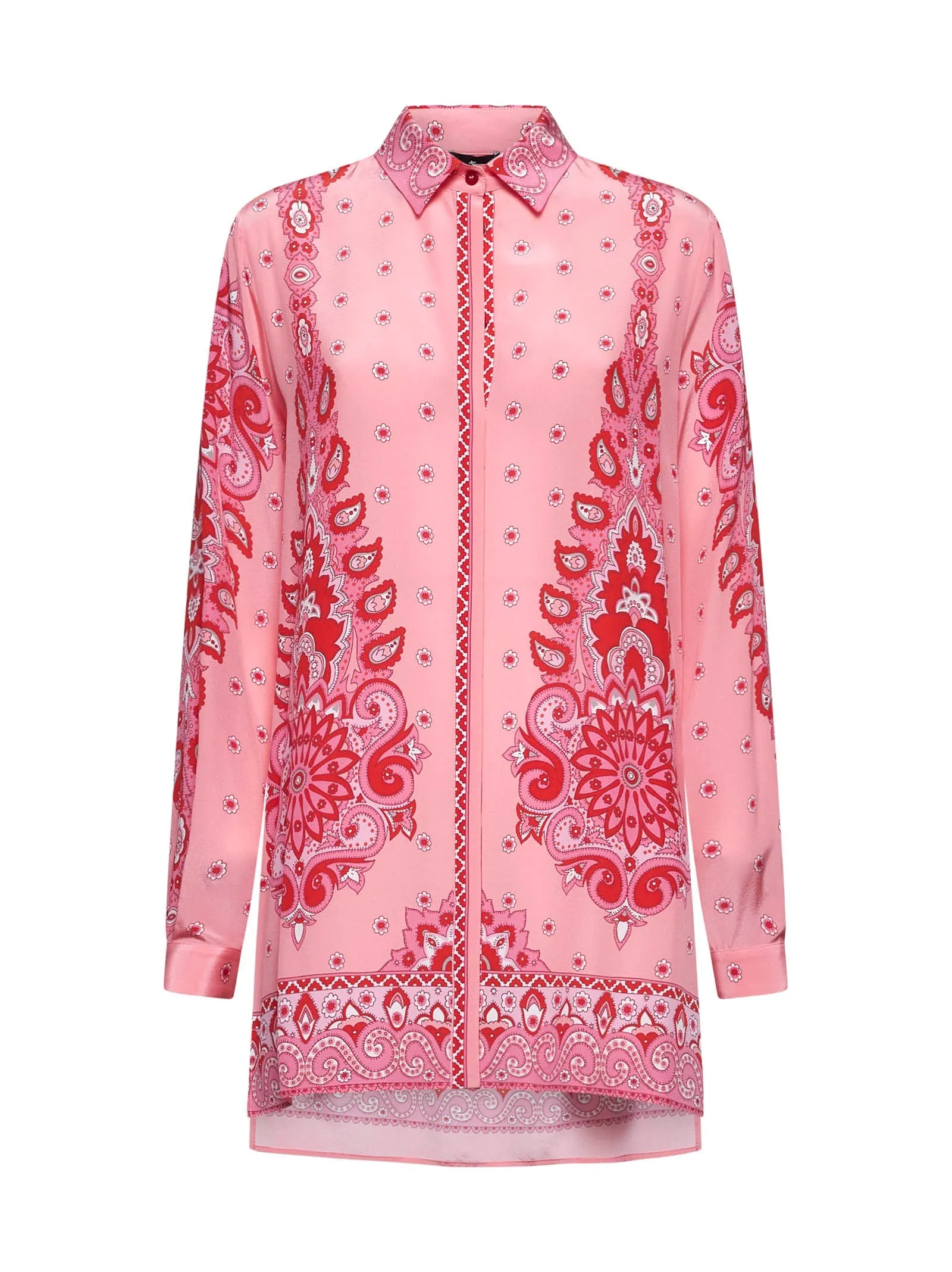 Pink Paisley print silk long shirt sold by Lord & Taylor