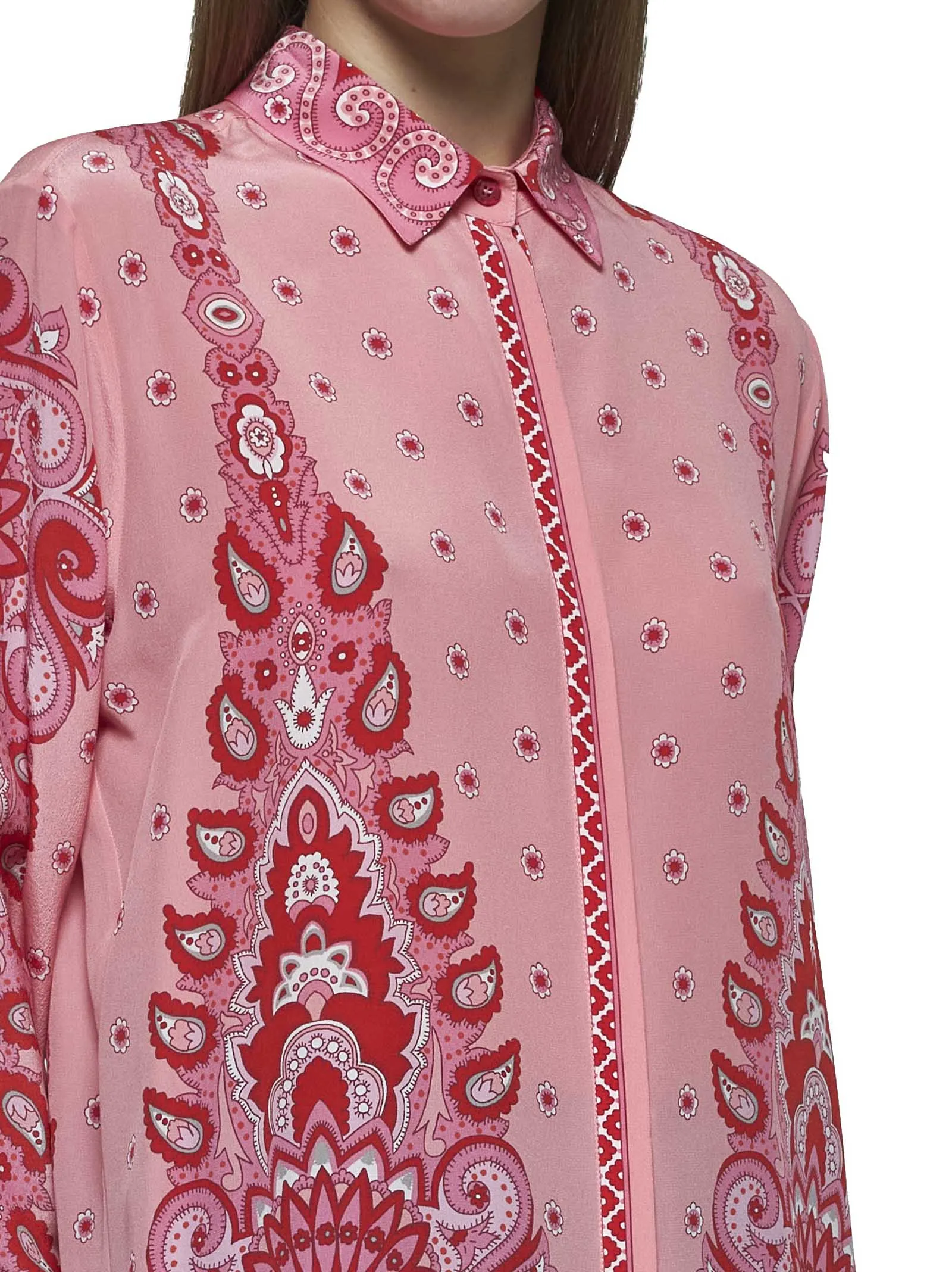 Pink Paisley print silk long shirt sold by Lord & Taylor product image thumbnail 5