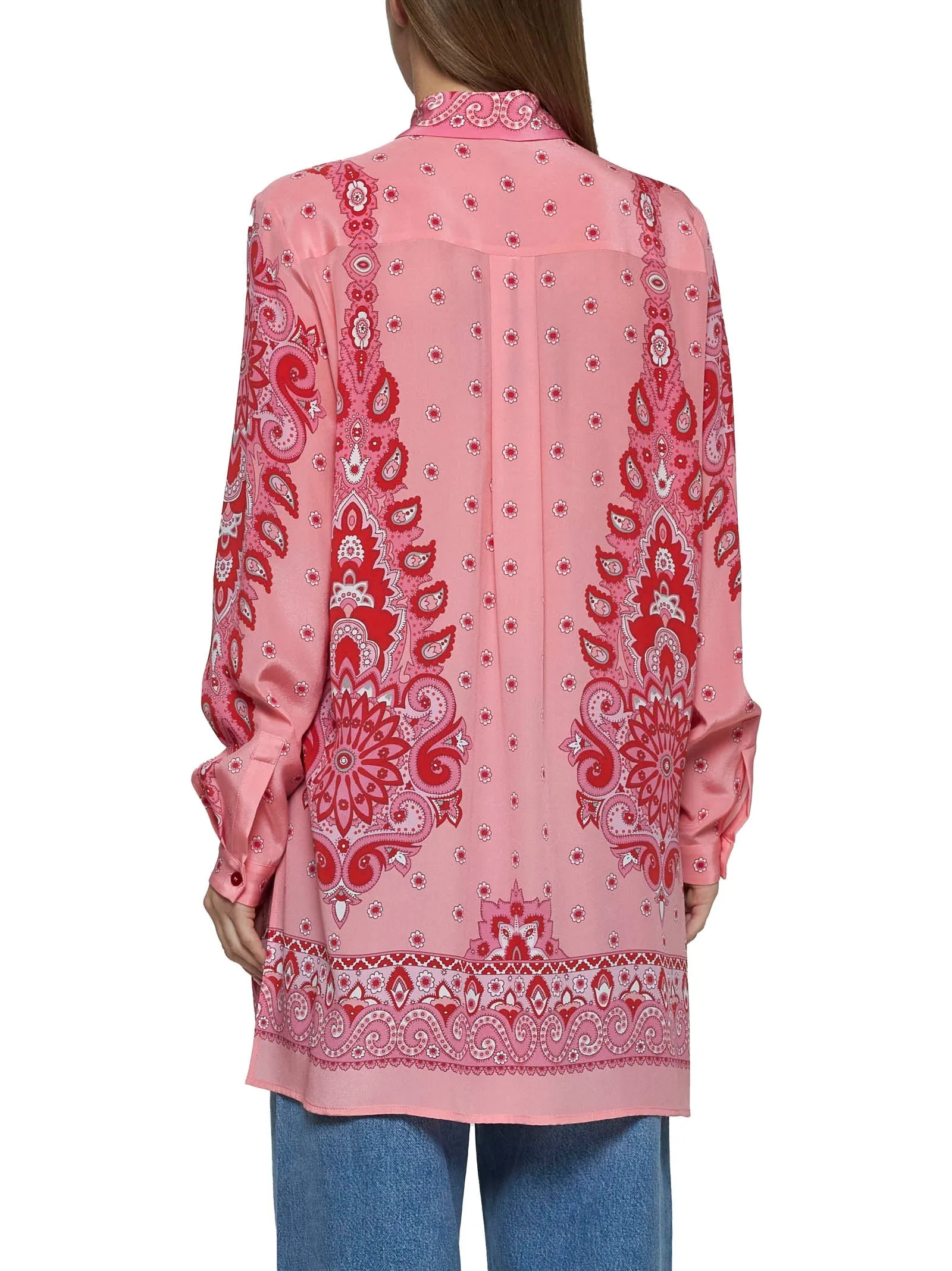 Pink Paisley print silk long shirt sold by Lord & Taylor product image thumbnail 4