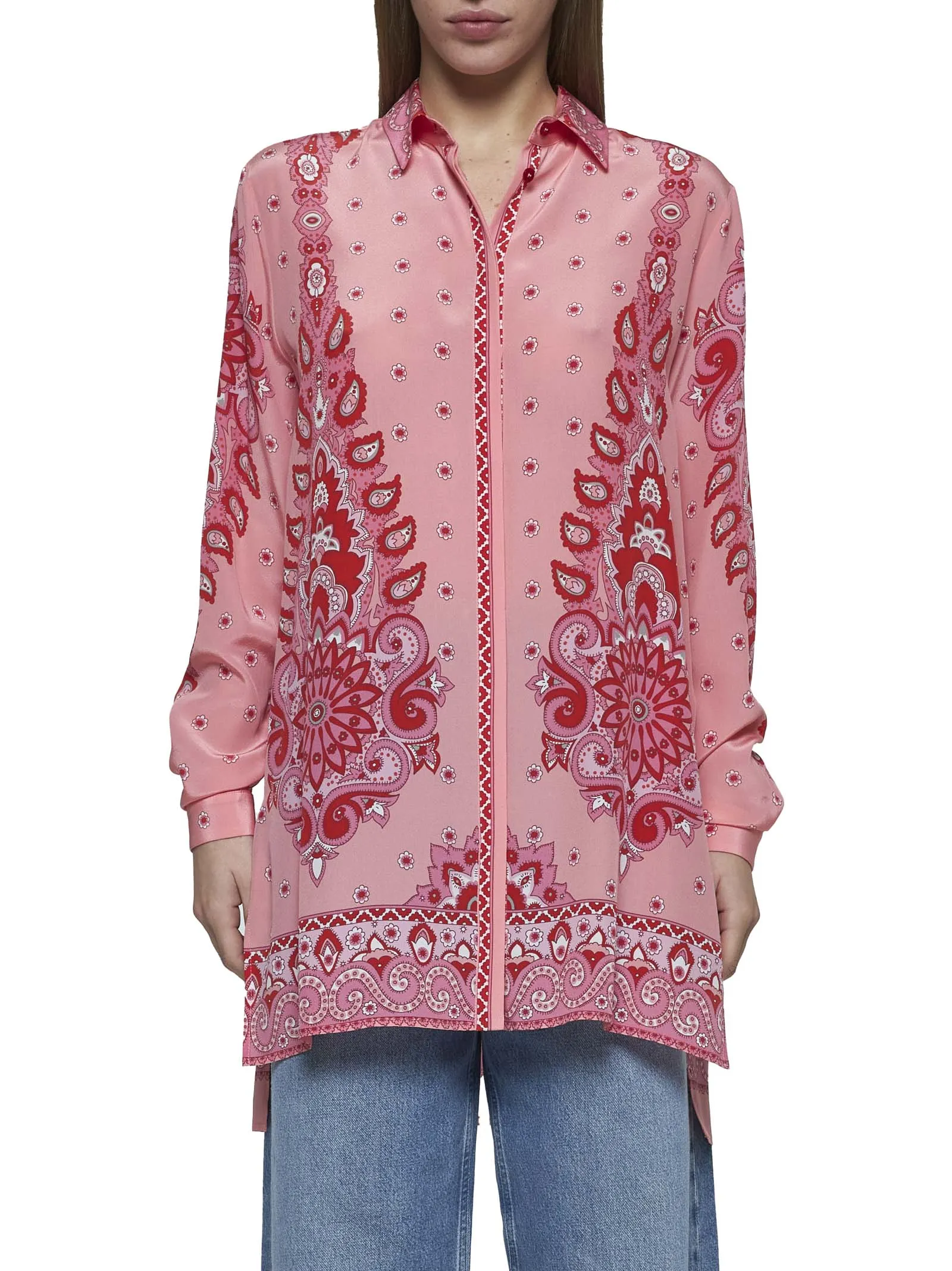 Pink Paisley print silk long shirt sold by Lord & Taylor product image thumbnail 3