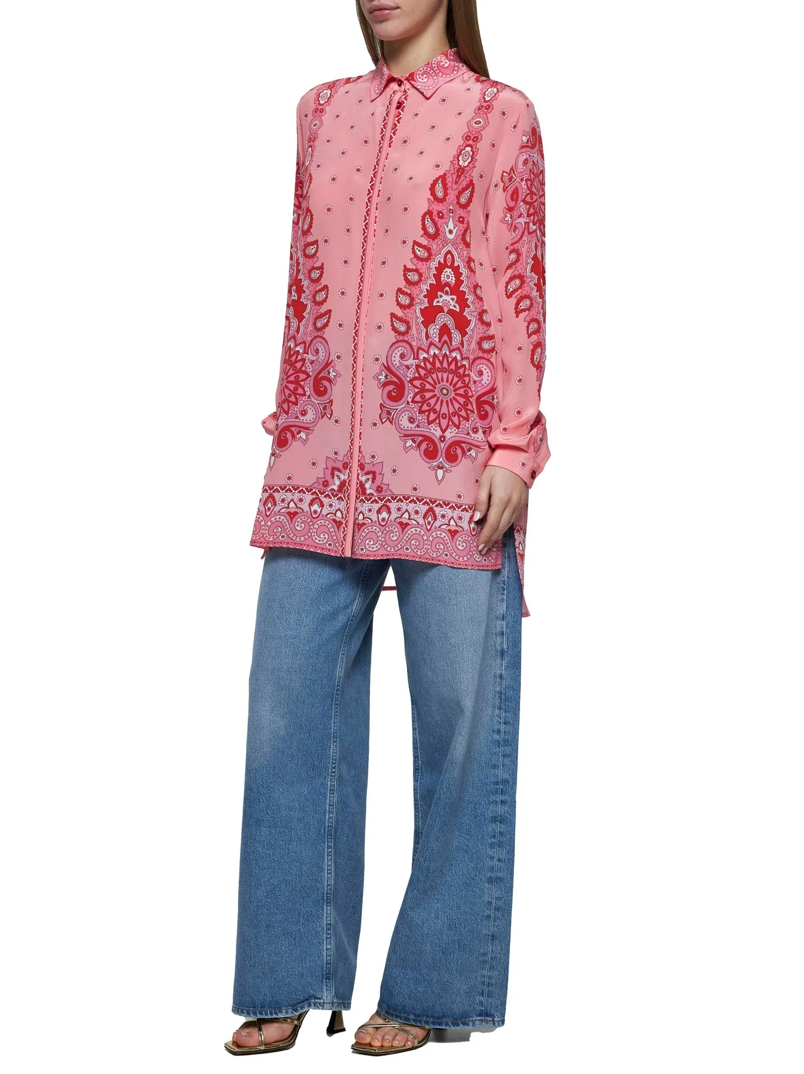 Pink Paisley print silk long shirt sold by Lord & Taylor product image thumbnail 2