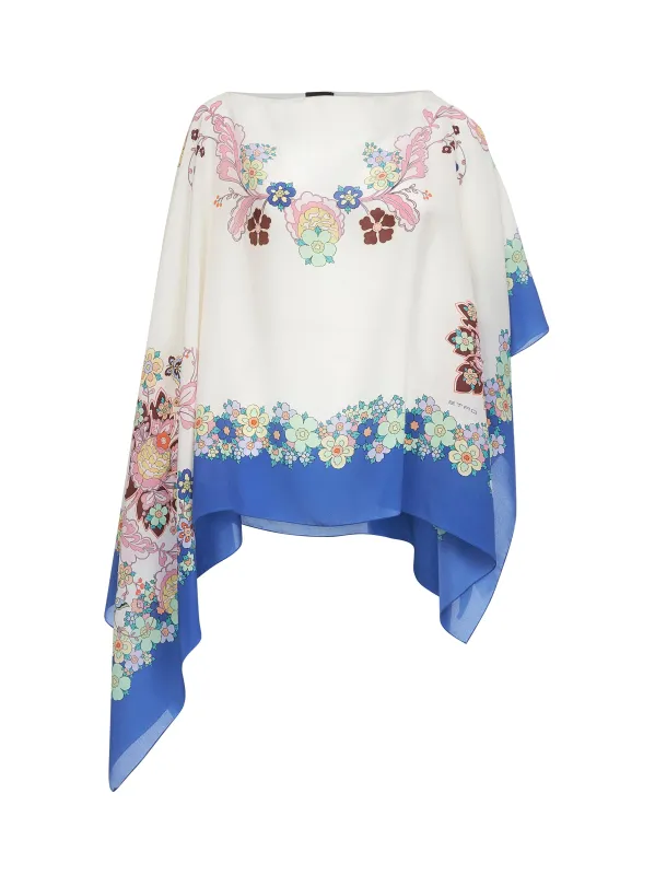 Flower Print Silk Crêpe de Chine Poncho made by Etro