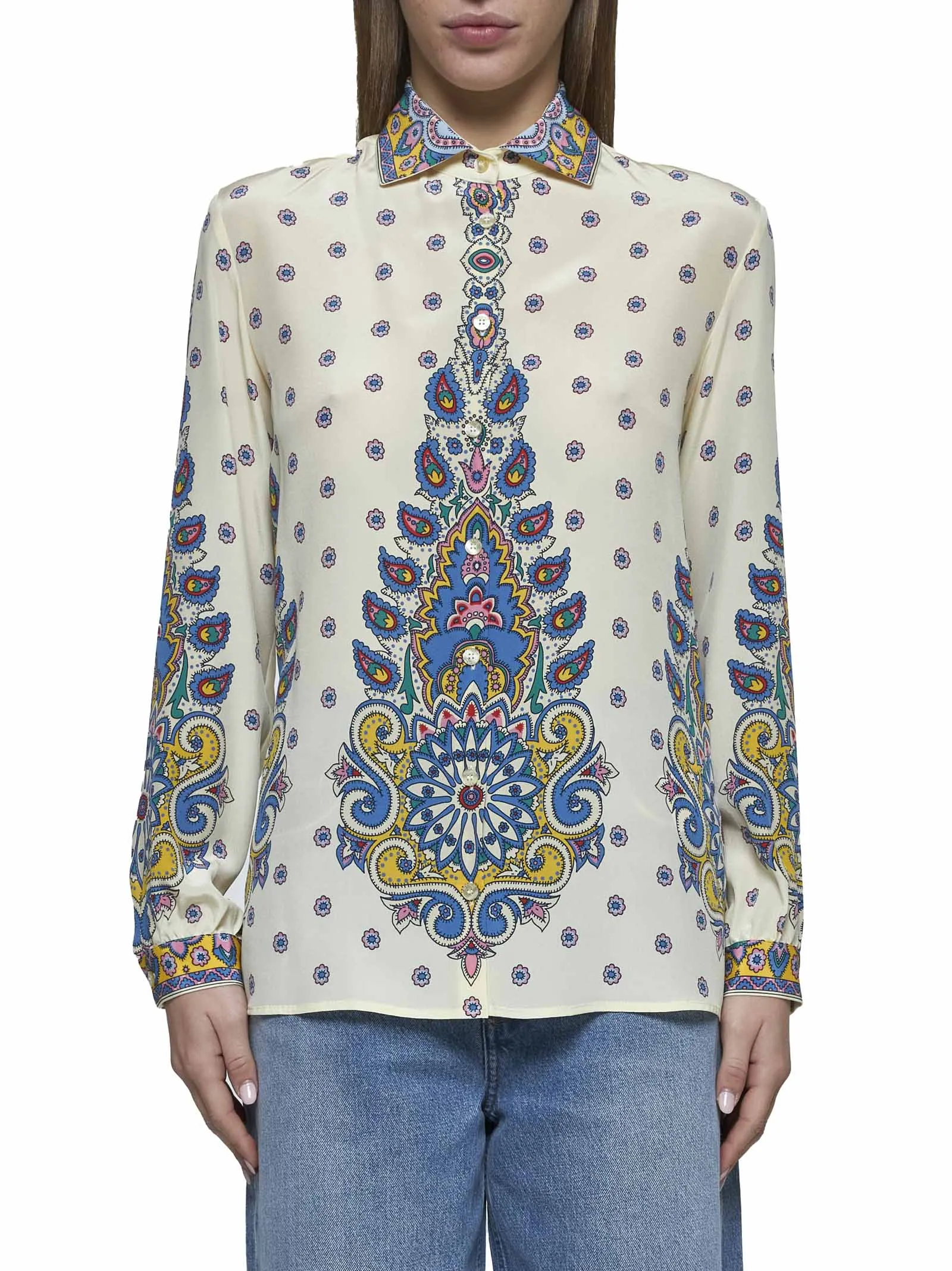 Ivory Paisley print silk twill shirt sold by Lord & Taylor product image thumbnail 4