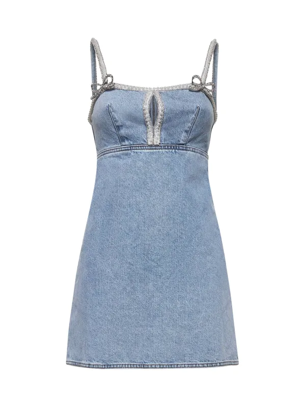 Light blue denim pearl mini dress sold by Lord & Taylor