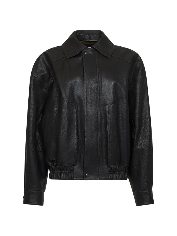 Brown grained lambskin bomber jacket sold by Lord & Taylor