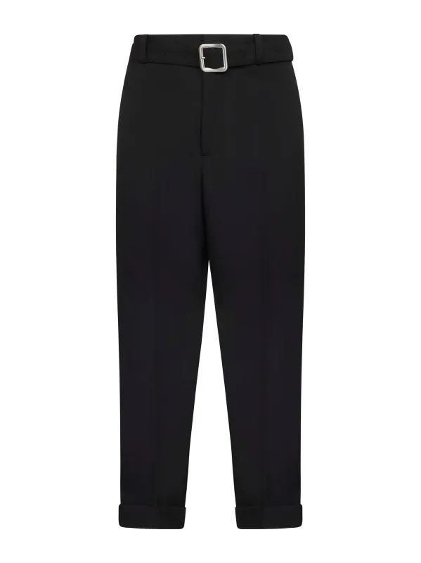Black Wool Gabardine Belted Trousers sold by Lord & Taylor