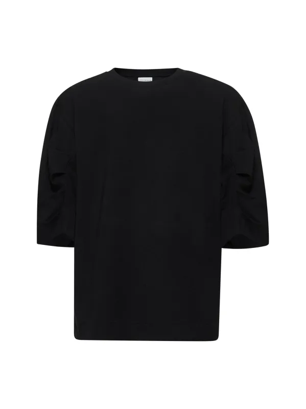 Black Cotton Draped T-Shirt made by Dries Van Noten