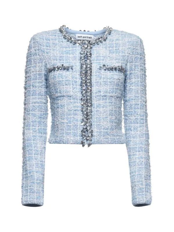 Light Blue sequin check tweed cardigan sold by Lord & Taylor