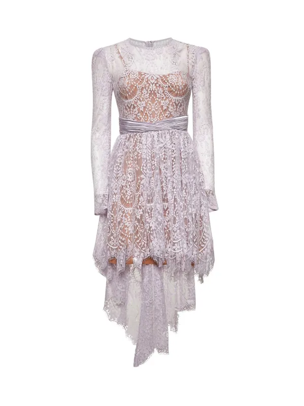 Lilac Lace Asymmetric Mini Dress sold by Lord & Taylor
