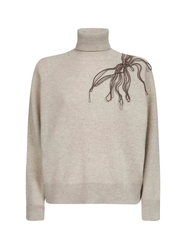 Beige Cashmere Embroidered Roll Neck Sweater sold by Lord & Taylor