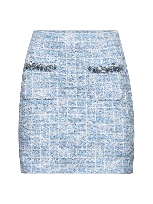 Light Blue Sequin Check Tweed Mini Skirt sold by Lord & Taylor