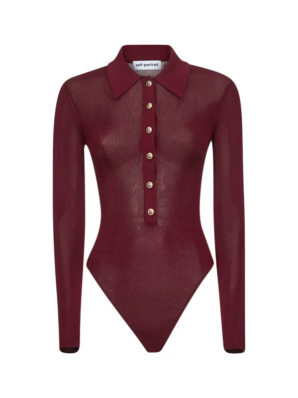 Burgundy Viscose Knit Long-Sleeved Bodysuit sold by Lord & Taylor