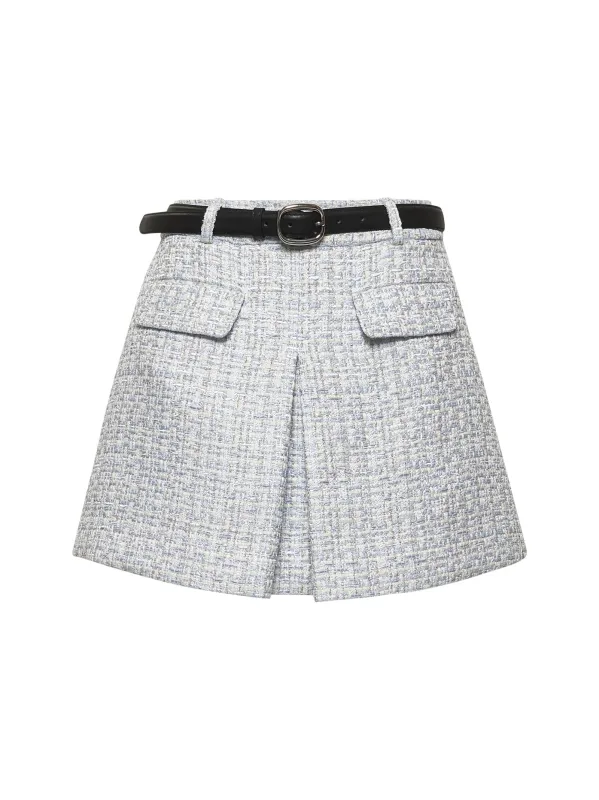 Light Blue Lurex Bouclé Mini Skirt made by Self-Portrait
