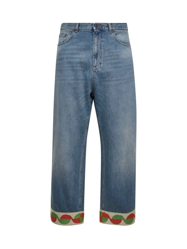 Light Blue Denim Jeans with Jacquard Hems sold by Lord & Taylor