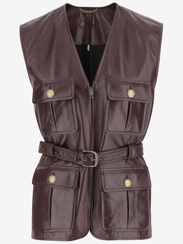 Leather Vest with Pockets and Belt sold by Lord & Taylor