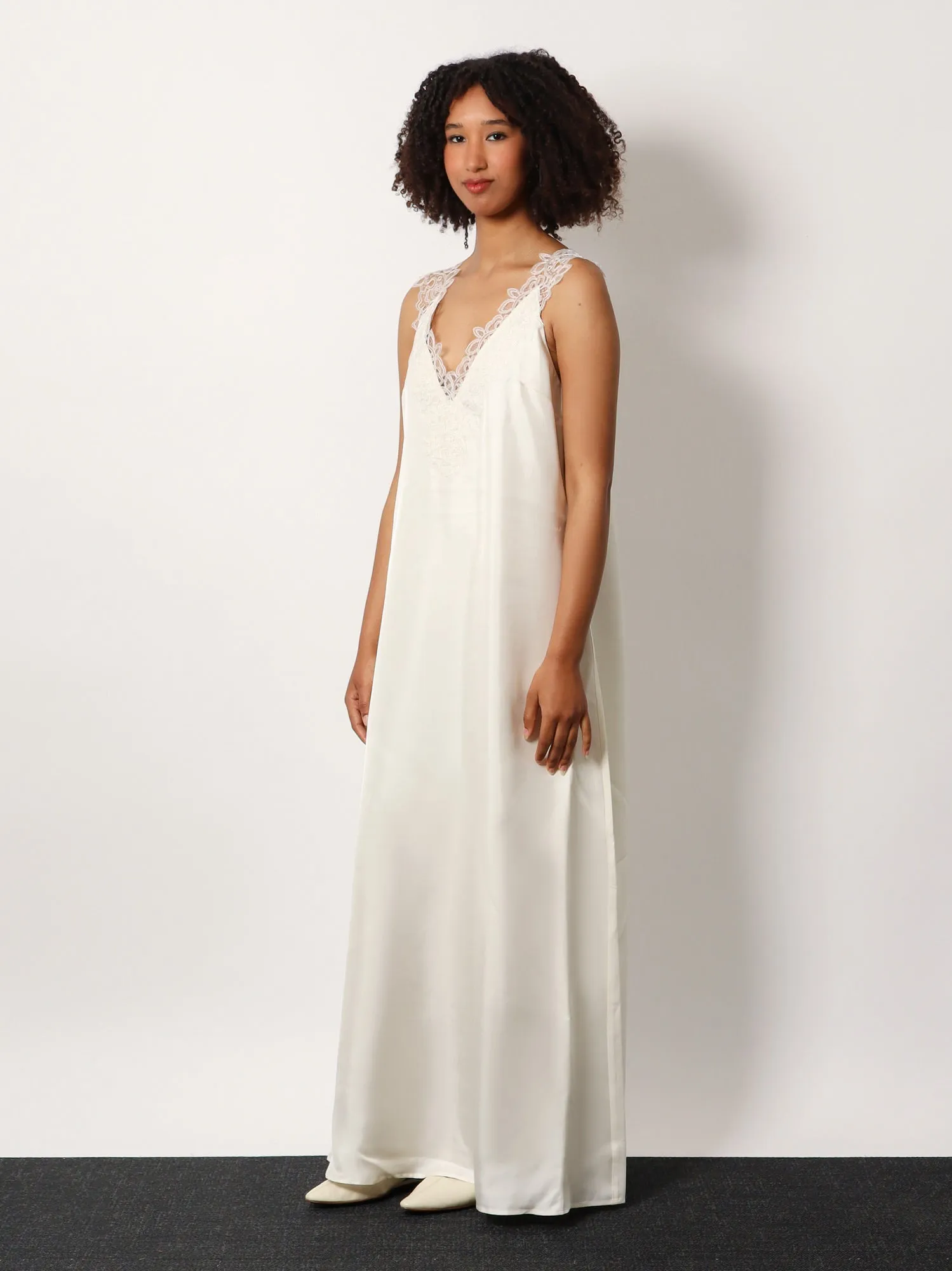 Long silk dress with lace details sold by Lord & Taylor product image thumbnail 2