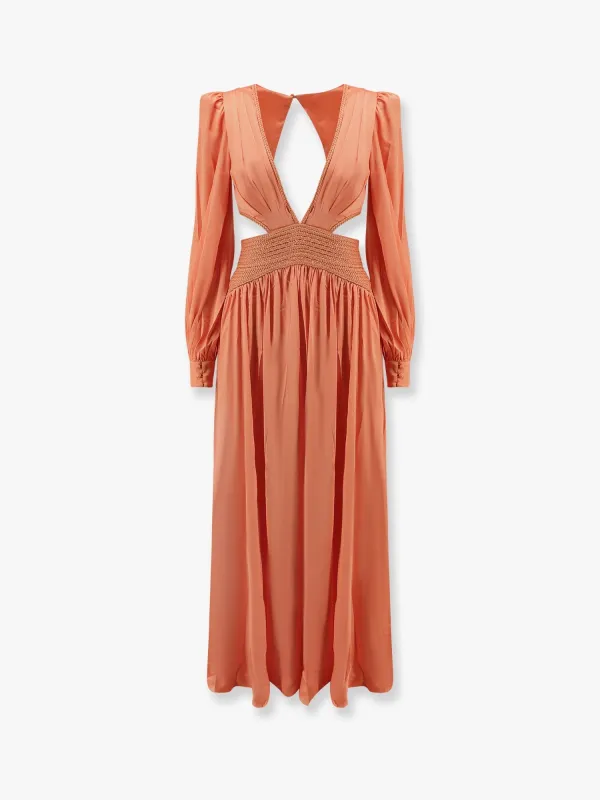 Satin sunset long dress with cut-out details sold by Lord & Taylor