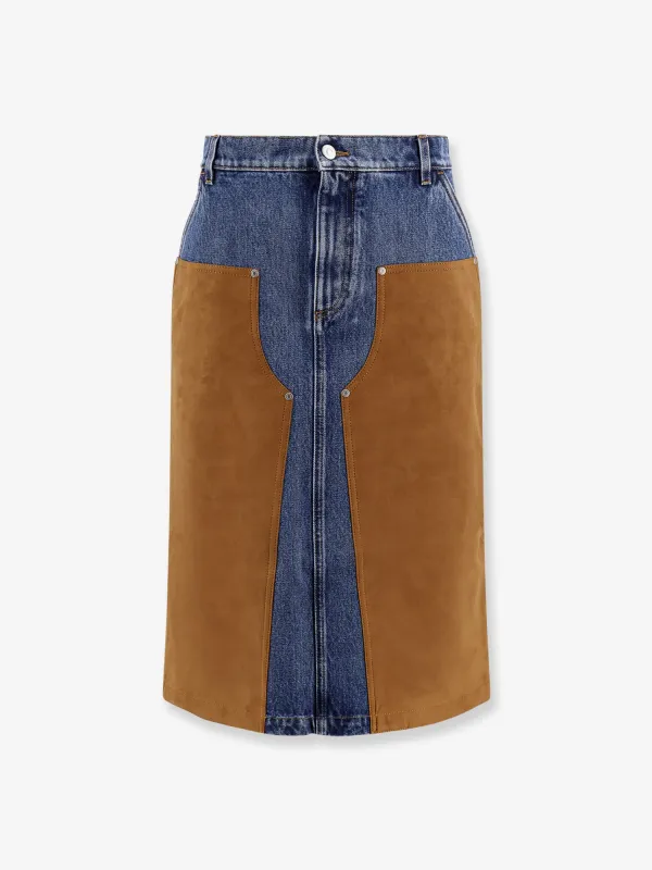 Denim skirt with suede inserts sold by Lord & Taylor