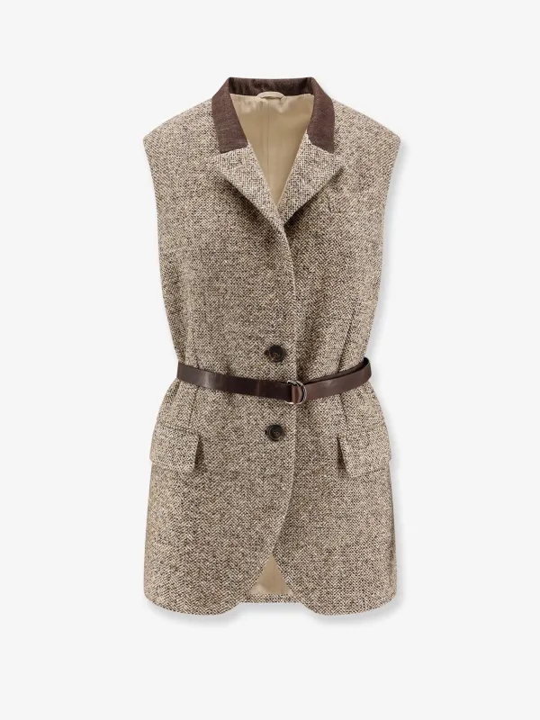 Wool blend vest with leather belt sold by Lord & Taylor