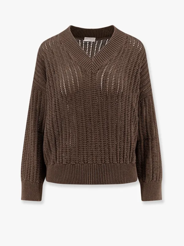Cotton openwork rib sweater with monili detail sold by Lord & Taylor