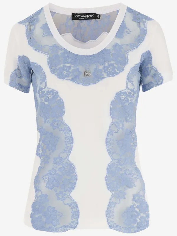 JERSEY T-SHIRT WITH LACE INSERTS AND DG LOGO sold by Lord & Taylor