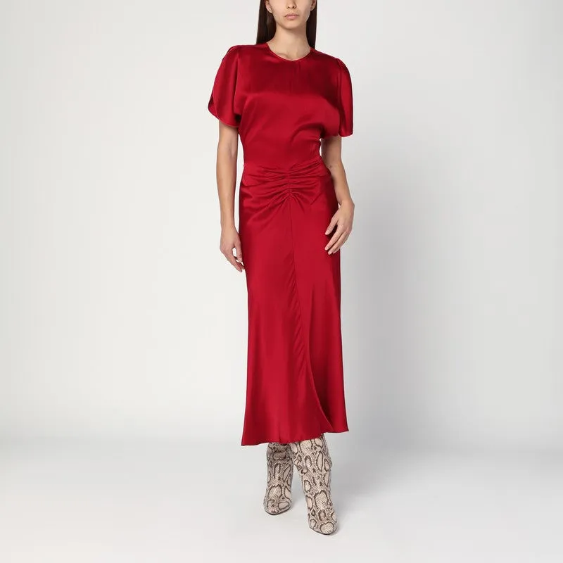 Victoria Beckham | Gathered V-Neck Midi Dress - Petroleum