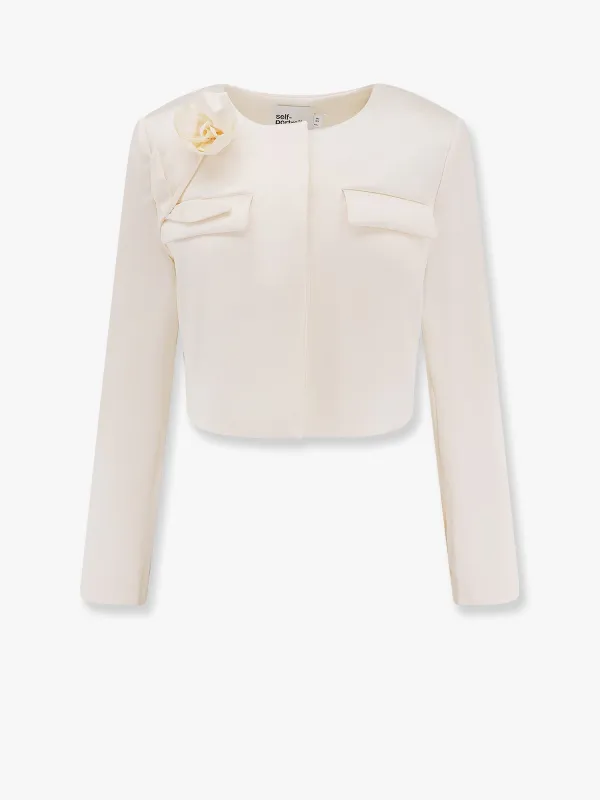 Satin blazer with 3d flower sold by Lord & Taylor