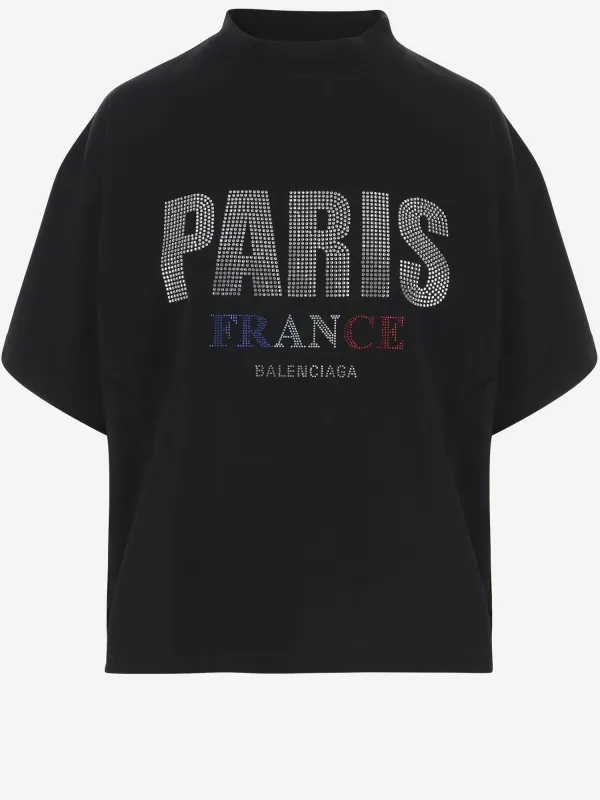 PARIS RHINESTONE CROPPED T-SHIRT made by Balenciaga