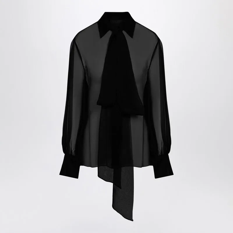 Semi-transparent black silk chiffon shirt sold by Lord & Taylor