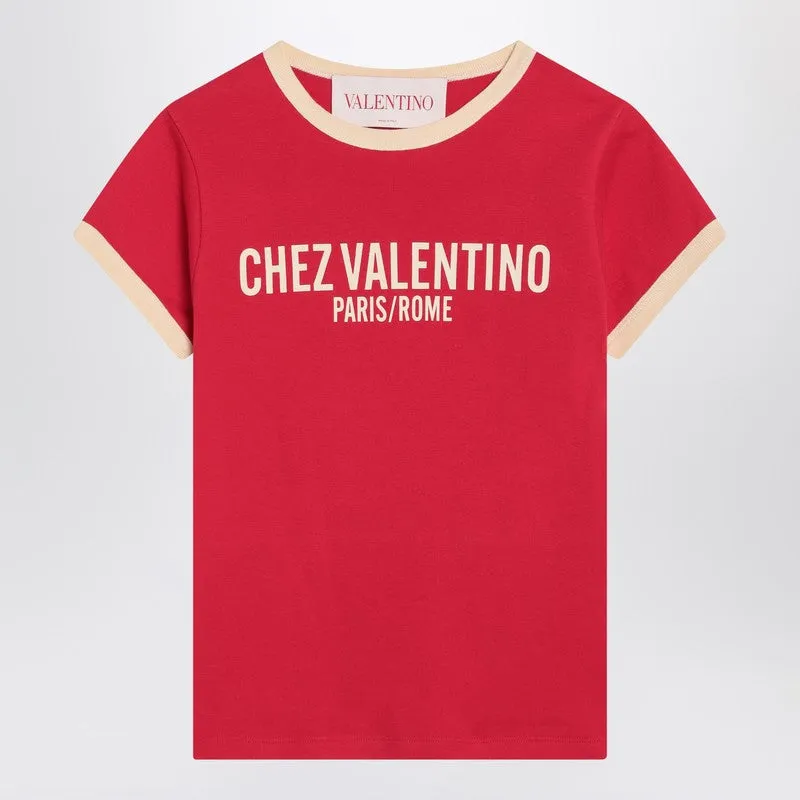 Red T-shirt with Chez Valentino print sold by Lord & Taylor