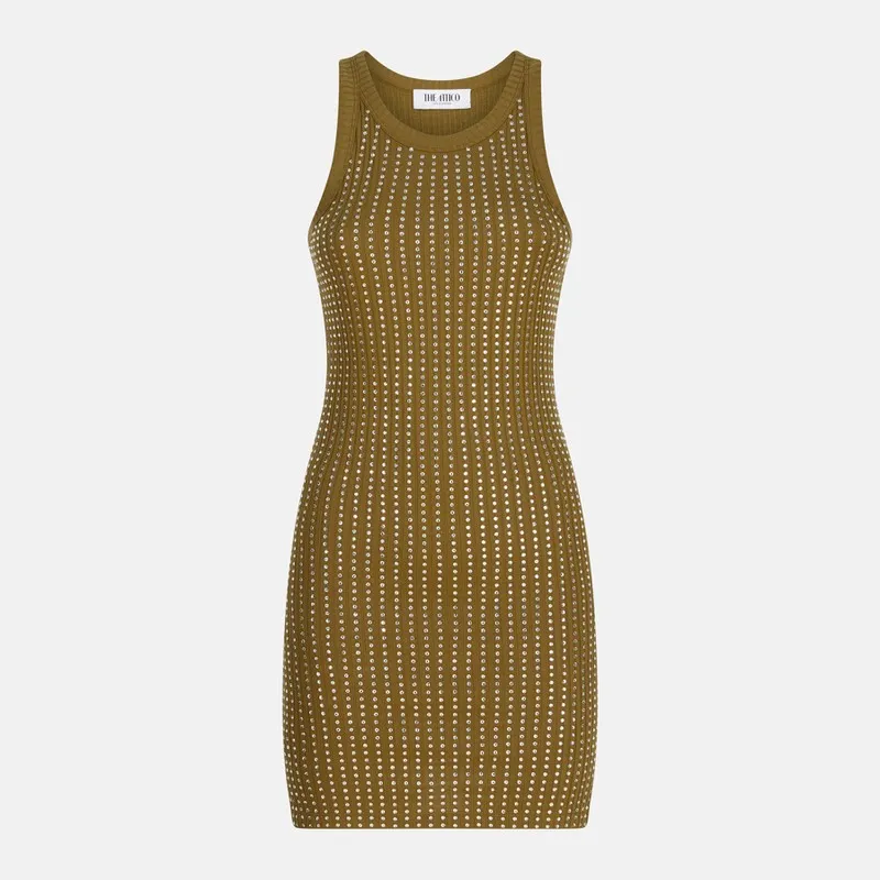 Military green mini dress with rhinestones made by The Attico