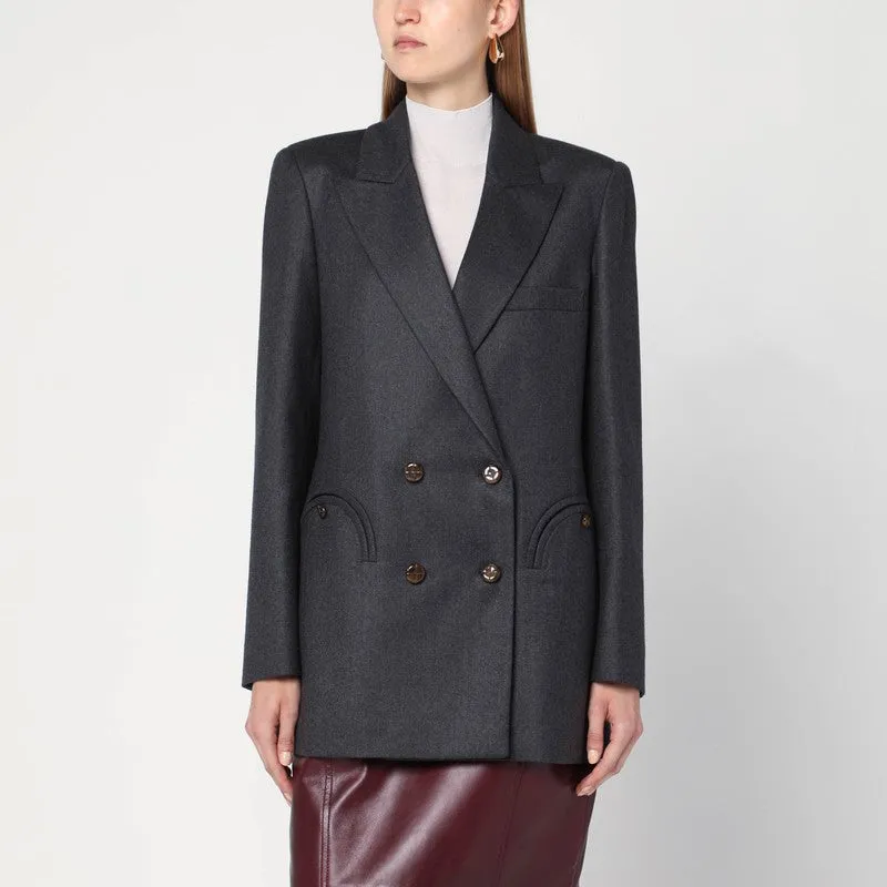 Grey wool double-breasted blazer sold by Lord & Taylor