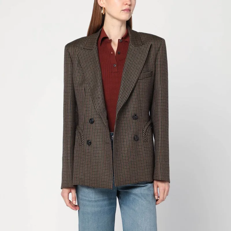 Brown wool pied de poule double-breasted blazer sold by Lord & Taylor