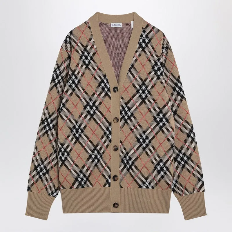 Wool and mohair blend check cardigan made by Burberry