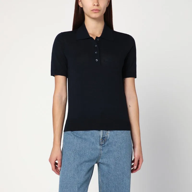 Navy blue polo in virgin wool made by Golden Goose