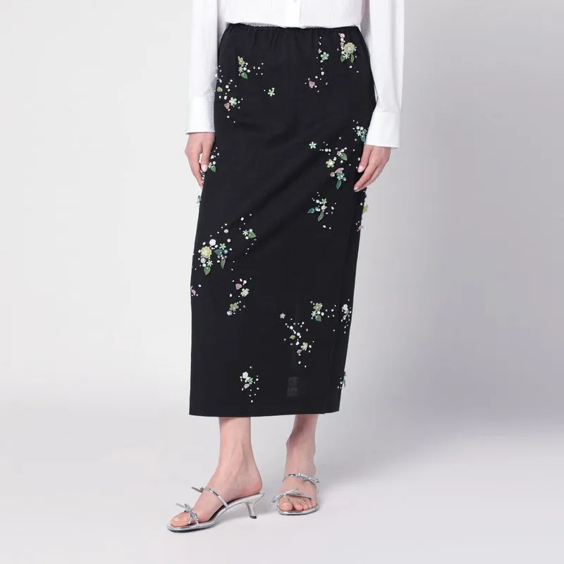 Black Miriam Embroidered skirt in linen blend sold by Lord & Taylor