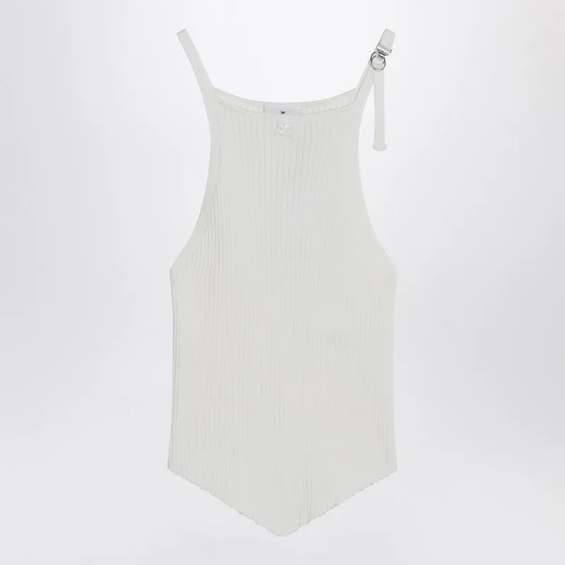 Courrèges White ribbed top with pointed hem sold by Lord & Taylor