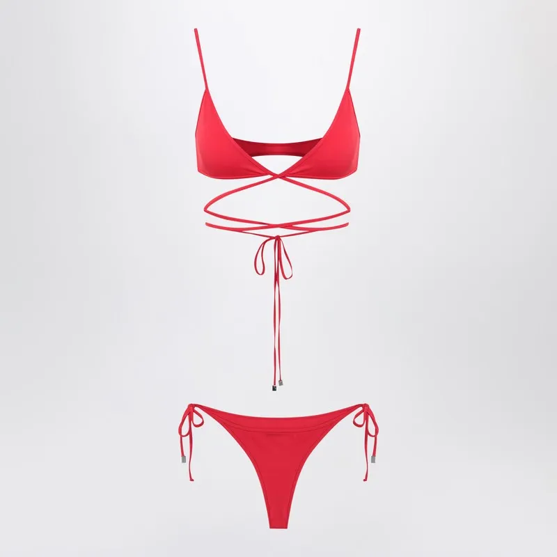 Two-piece triangle bikini in red sold by Lord & Taylor