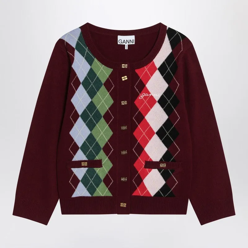 Burgundy checked cardigan in cashmere blend sold by Lord & Taylor