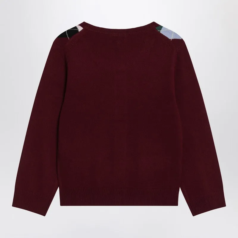 Burgundy checked cardigan in cashmere blend sold by Lord & Taylor product image thumbnail 2